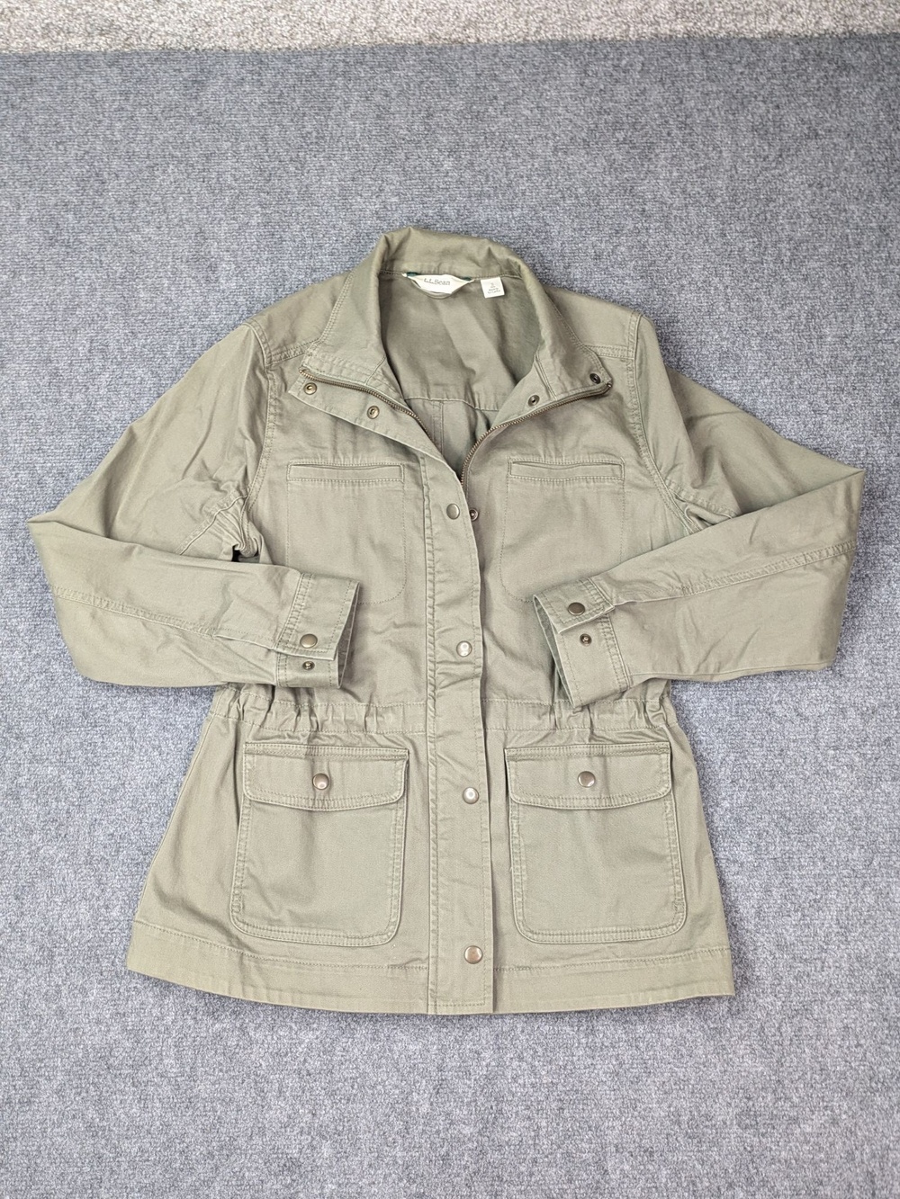 L.L. Bean Jacket Womens Small Green Twill Utility Military Stretch Zip Outdoor